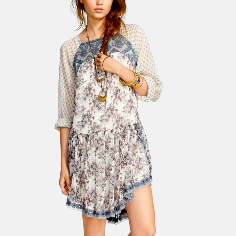 FREE PEOPLE 'Elsie' Lace Detail Chiffon Dress M
